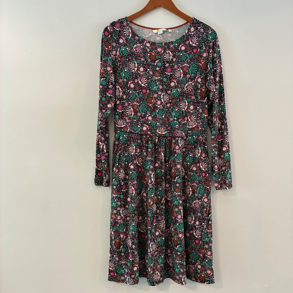 Boden Dress 10R Floral Jersey Fit & Flare Boho Cottagecore Comfy Botanical Work